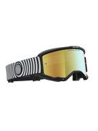 Alpinestars Vision 5 Hone, óculos de motocross, pretos e brancos com lente dourada espelhada, armação A-FLEX flexível e ventilação RAM-AIR, equipamento para off-road.