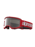 Alpinestars Óculos Vision 5 Hone, óculos de motocross para homem, vermelhos e brancos, lente prateada espelhada, armação A-FLEX e ventilação RAM-AIR.