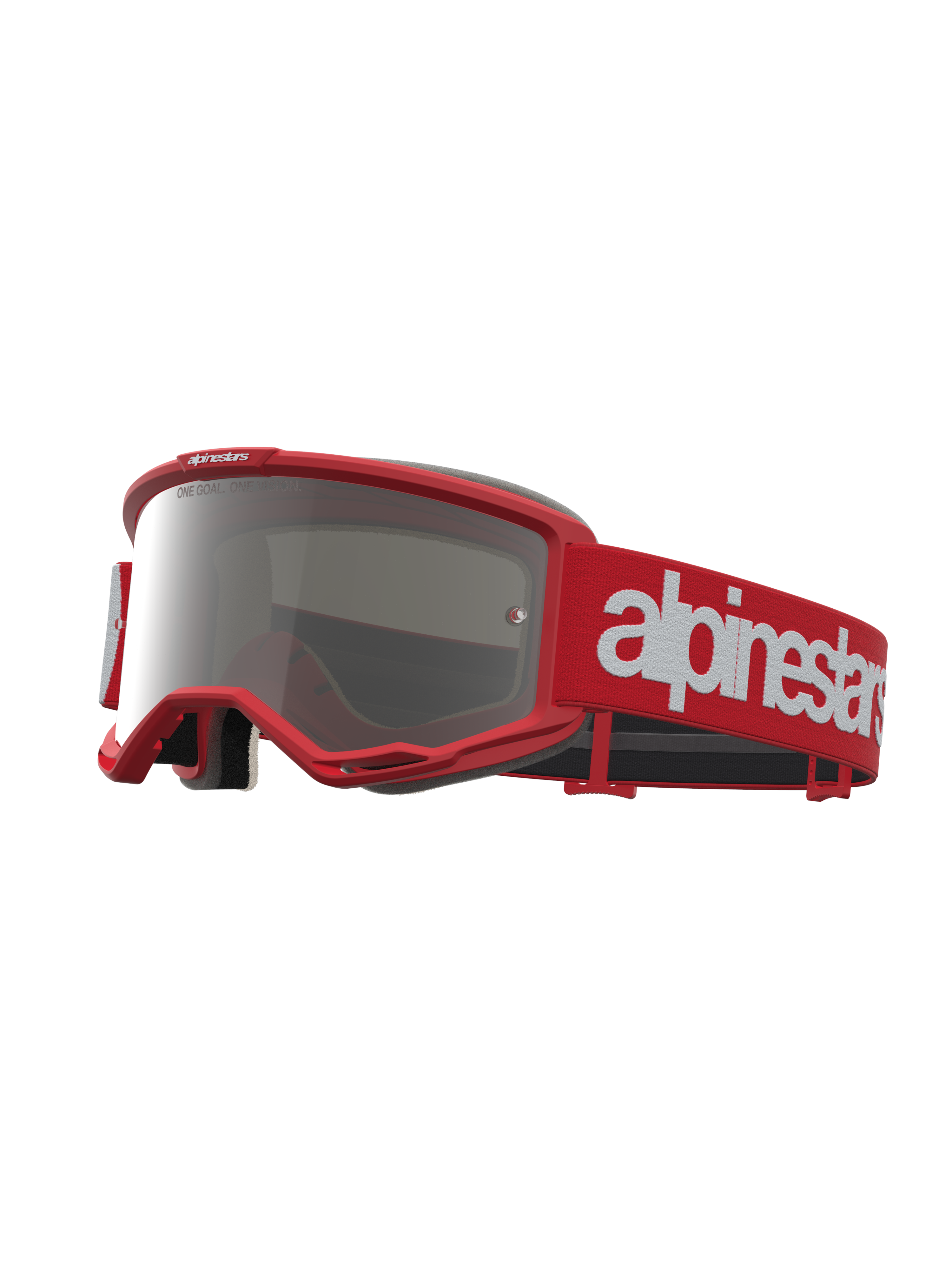 Alpinestars Óculos Vision 5 Hone, óculos de motocross para homem, vermelhos e brancos, lente prateada espelhada, armação A-FLEX e ventilação RAM-AIR.