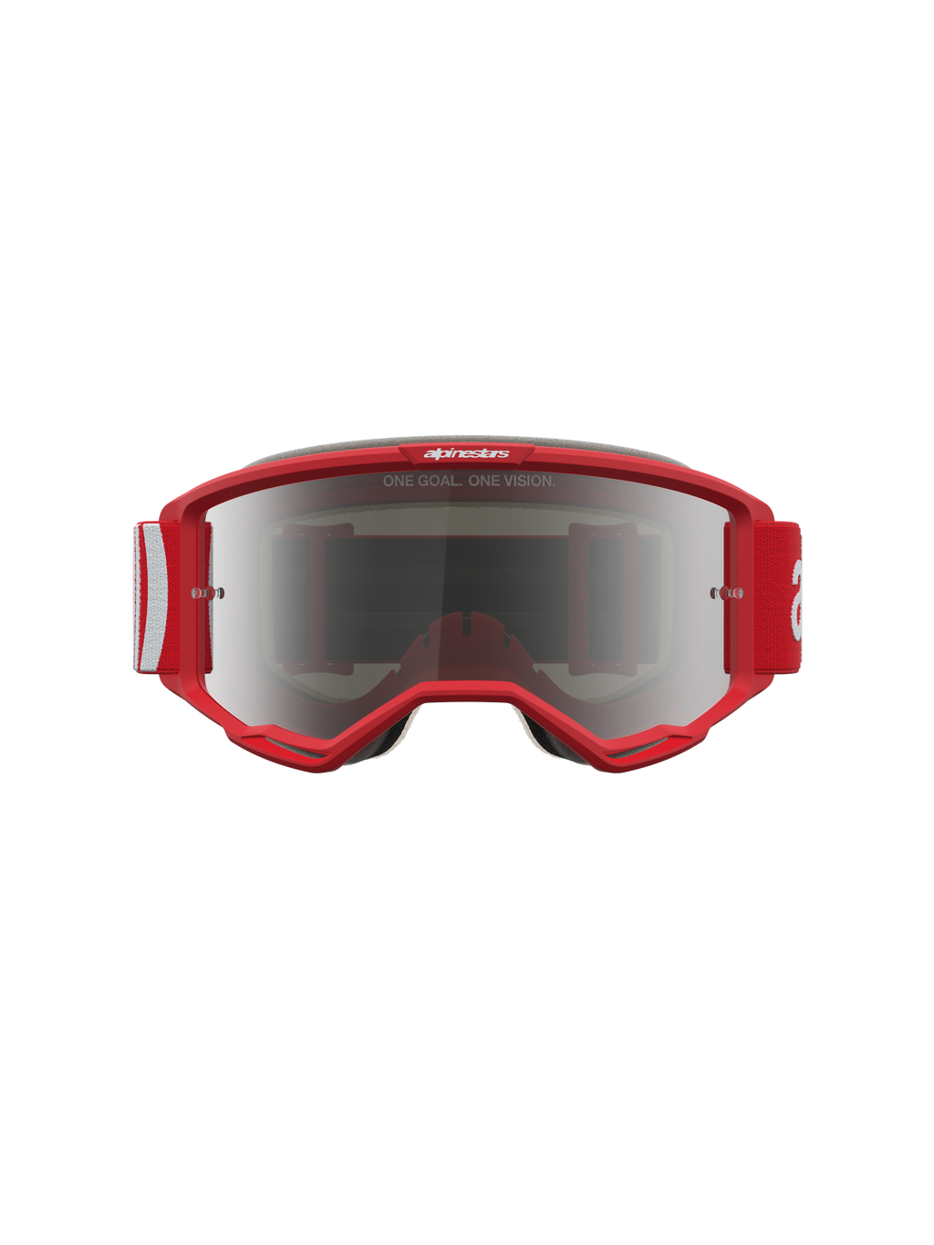 Óculos Alpinestars Vision 5 Hone para motocross, vermelhos e brancos, com lente prateada espelhada e ventilação RAM-AIR.