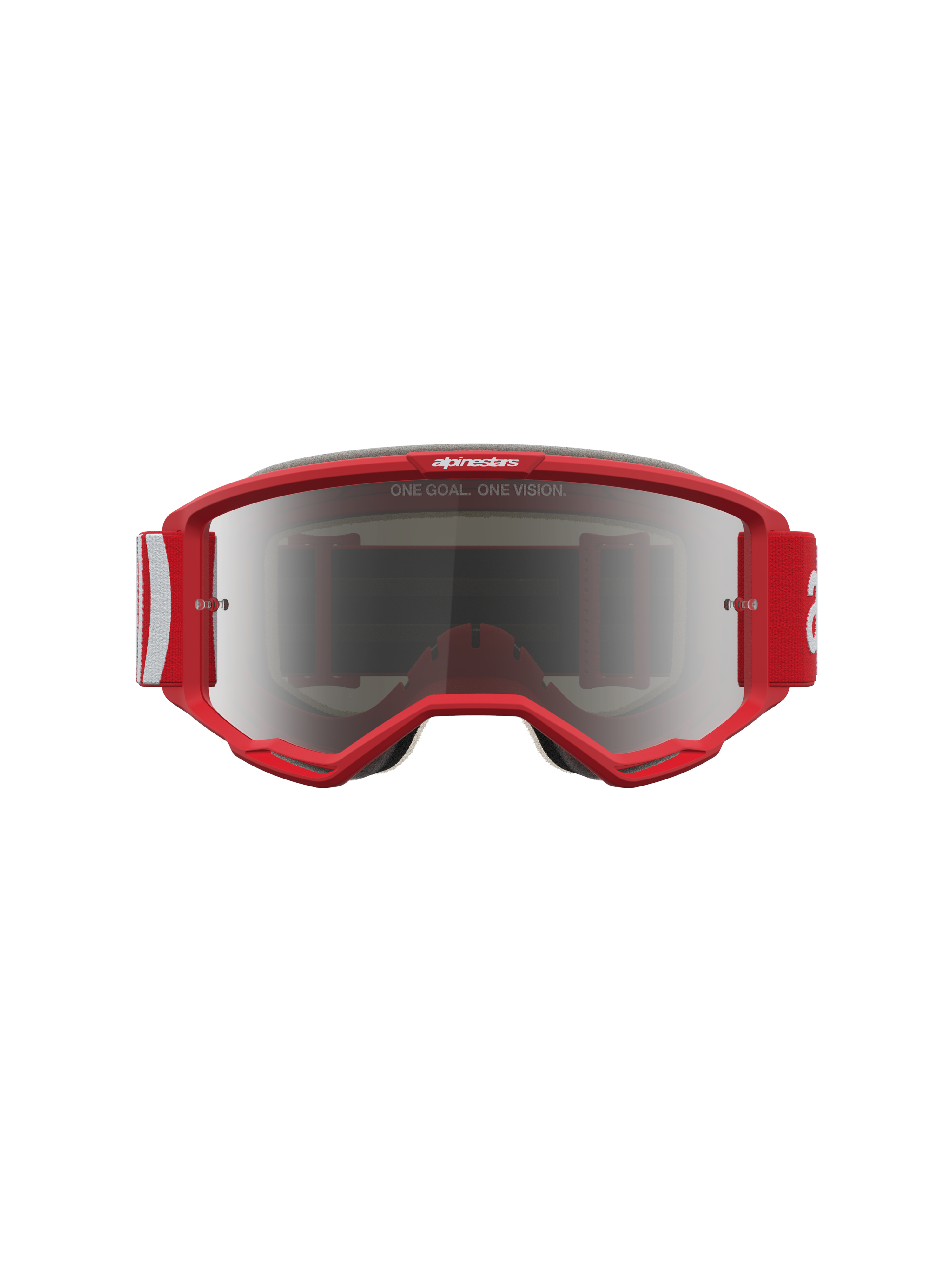 Óculos Alpinestars Vision 5 Hone para motocross, vermelhos e brancos, com lente prateada espelhada e ventilação RAM-AIR.