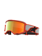 Óculos Alpinestars Vision 5 Rora para motocross, laranja e prateados, lente espelhada vermelha e estrutura A-FLEX.