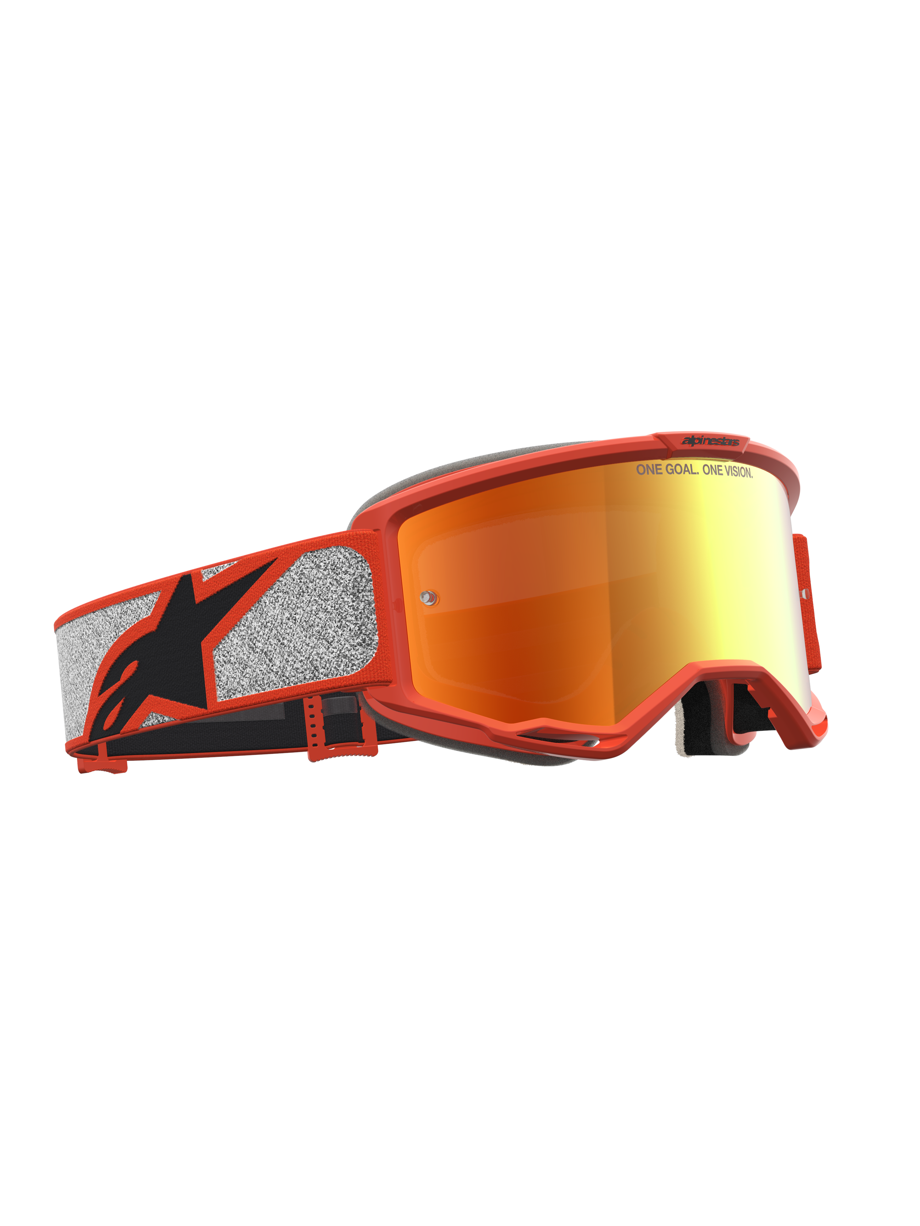 Alpinestars Vision 5 Rora, óculos de motocross para todo-o-terreno, laranja e prateados, com lente espelhada vermelha e armação A-FLEX
