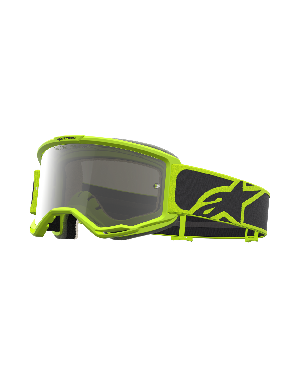 Alpinestars Óculos Vision 5 Rora, óculos de motocross pretos e amarelos fluo, lente espelhada e ventilação RAM-AIR.