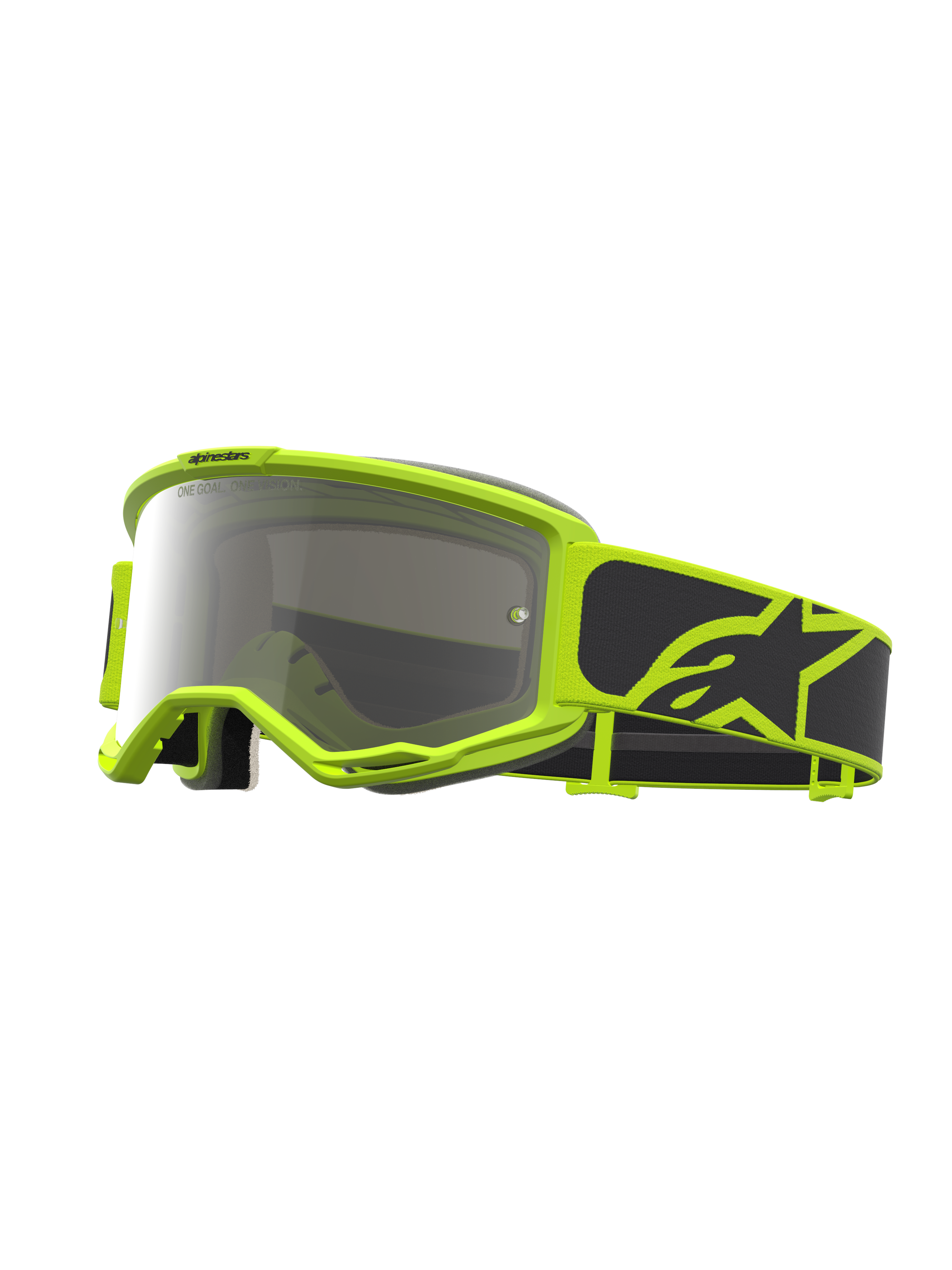Alpinestars Óculos Vision 5 Rora, óculos de motocross pretos e amarelos fluo, lente espelhada e ventilação RAM-AIR.