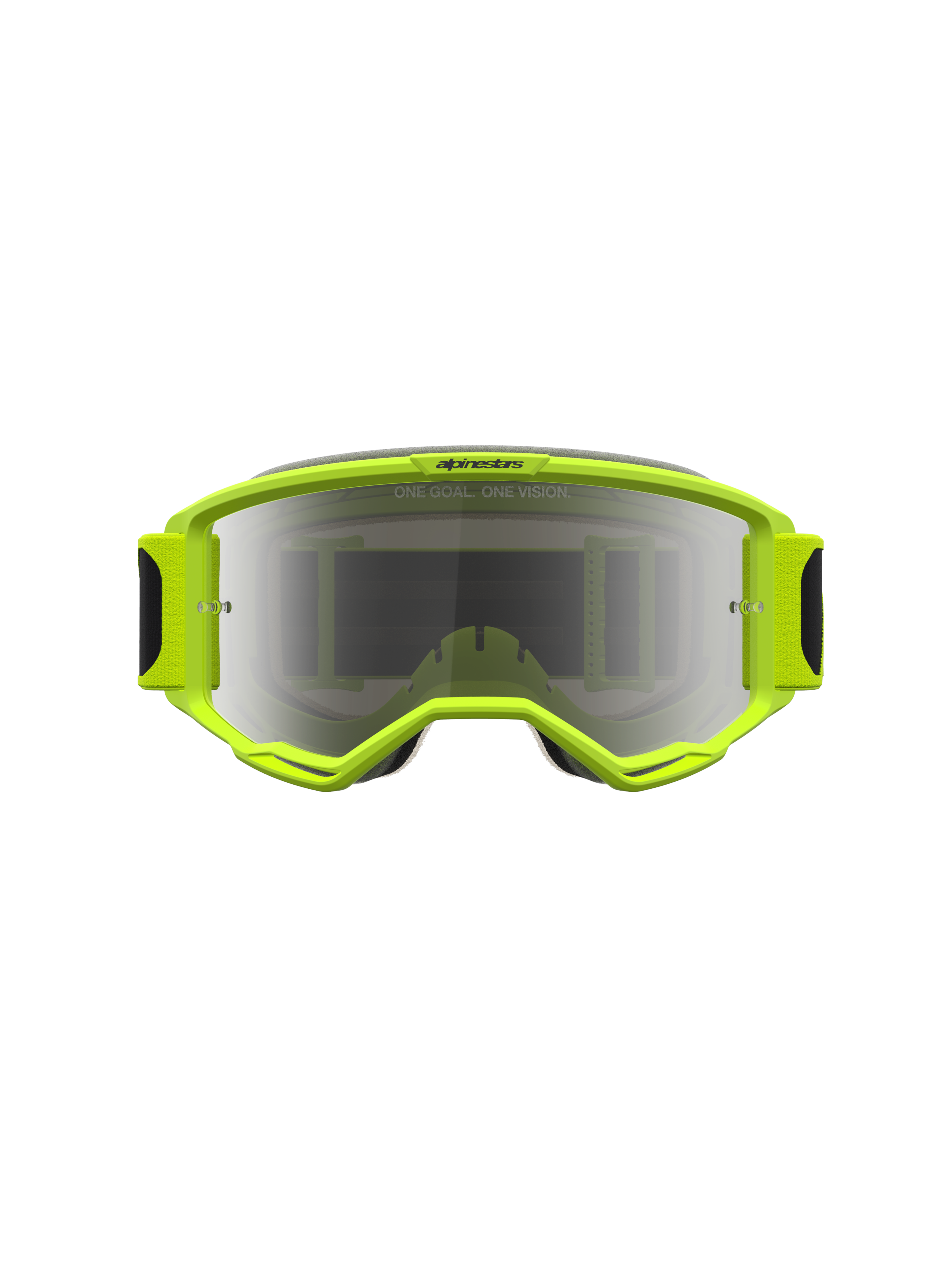 Óculos Alpinestars Vision 5 Rora de motocross em amarelo fluo e preto, com lente prateada espelhada e ventilação RAM-AIR.