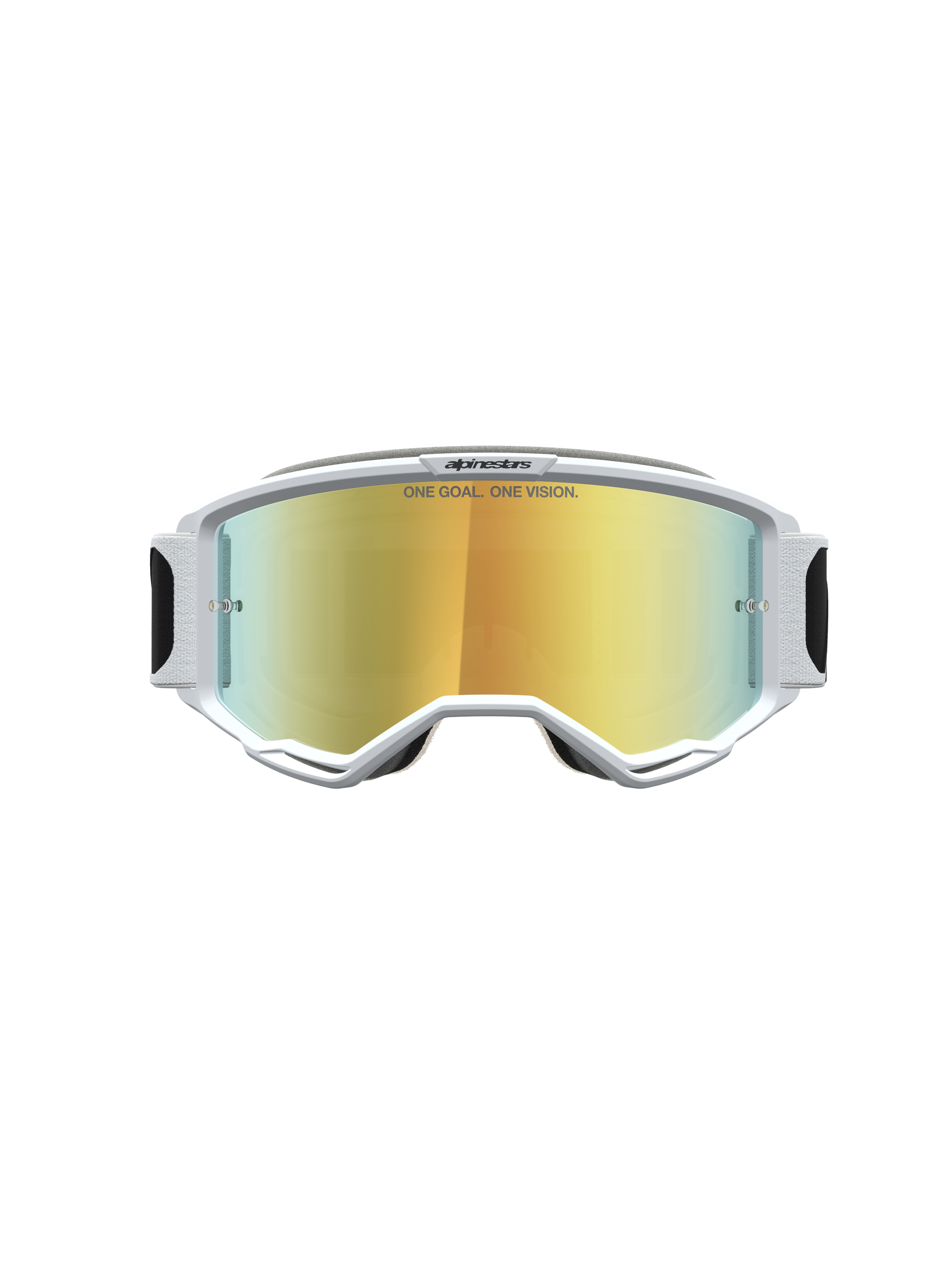 Alpinestars Óculos Vision 5 Rora para motocross, brancos com lentes douradas espelhadas e ventilação RAM-AIR