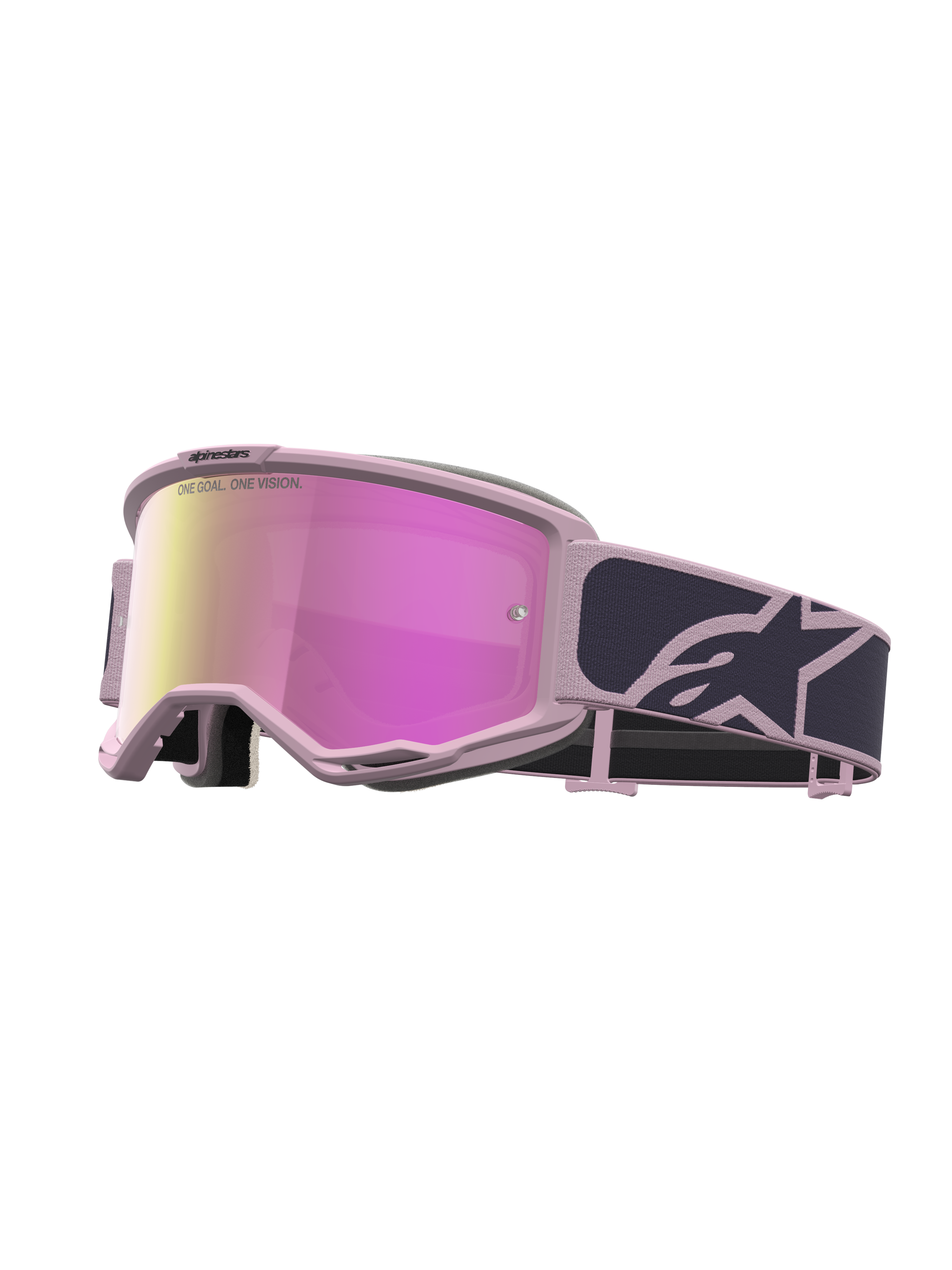 Alpinestars Vision 5 Rora, óculos de motocross, cinzentos e rosa, lente espelhada e estrutura A-FLEX flexível.