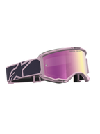 Alpinestars Vision 5 Rora, óculos de motocross cinzentos e rosa, lente rosa espelhada, ventilação RAM-AIR e armação A-FLEX ultra-flexível.