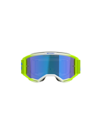 Óculos Alpinestars Vision 5 Blaze, óculos de motocross, amarelo néon e azul, com lente espelhada azul, detalhes da armação em branco e fita larga ajustável com a marca Alpinestars, proteção ocular profissional para corridas de motocross e todo-o-terreno