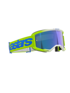 Alpinestars Vision 5 Blaze Goggles, óculos de motocross, amarelo néon e azul, lente azul espelhada, fita larga amarela com logótipo 'astars' azul em destaque, proteção ocular profissional para corridas todo-o-terreno