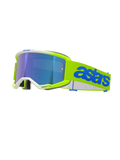 Alpinestars Vision 5 Blaze Goggles, óculos de motocross, amarelo néon e azul, com lente espelhada azul, armação amarelo néon com acabamento em branco, fita ajustável com logótipo Astars em azul, proteção ocular de alto desempenho para competição off-road