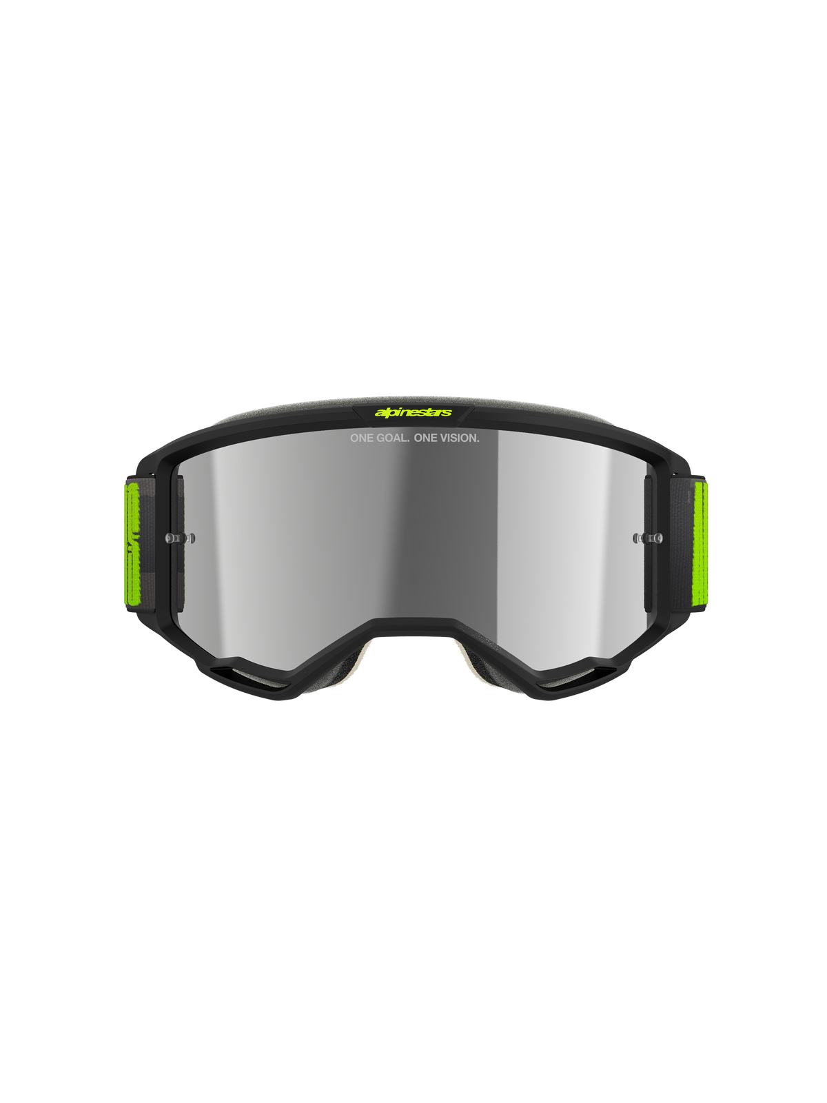 Alpinestars Vision 5 Hollow Goggles, óculos de motocross, cinzento antracite e amarelo fluo, lente espelhada prateada, armação elegante em cinzento com detalhes amarelos vibrantes e tira larga tecida, proteção ocular de alta performance para corridas todo-o-terreno