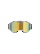 Alpinestars Vision 5 Hollow Goggles, Motocross Goggles, White and Wind Mirror Gold, front view showing mirrored polycarbonate lens, light grey flexible frame and strap, premium eye protection for motocross and off-road riding