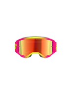 Óculos Alpinestars Vision 5 Wordmark, óculos de motocross, armação rosa e amarelo néon com lente espelhada vermelha, apresentando marca em destaque e o texto "One Goal. One Vision." na lente, óculos de alto desempenho para off-road