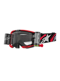 Alpinestars Vision 8 Luar Goggles Roll Off, Motocross Goggles, Red and Black, Clear Lens with integrated wide-vision roll-off system, Red pull tab, Black strap with white star logo and 'ONE GOAL ONE VISION' graphics