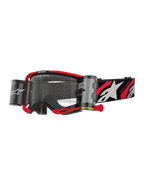 Alpinestars Vision 8 Luar Goggles Roll Off, Motocross Goggles, Red and Black, Clear Lens with integrated wide-vision roll-off system, Red pull tab, Black strap with white star logo and 'ONE GOAL ONE VISION' graphics
