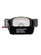 Alpinestars Vision 5 Corp Goggles Roll Off, Motocross Goggles, Black and Clear, rear view featuring a wide black strap with 'ALPINESTARS ONE GOAL. ONE VISION.' branding, roll-off system canisters, and comfortable multi-layer face foam
