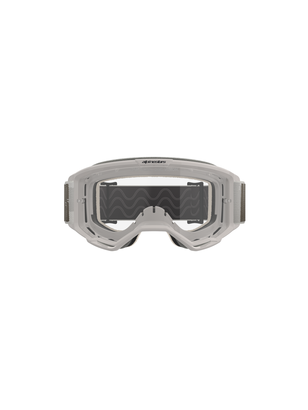 Óculos Alpinestars Vision 5 Hollow, óculos de motocross, Wind Clear, armação branca translúcida com lente transparente anti-embaciamento, fita larga ajustável cinzenta com tração em silicone, equipamento profissional de condução todo-o-terreno