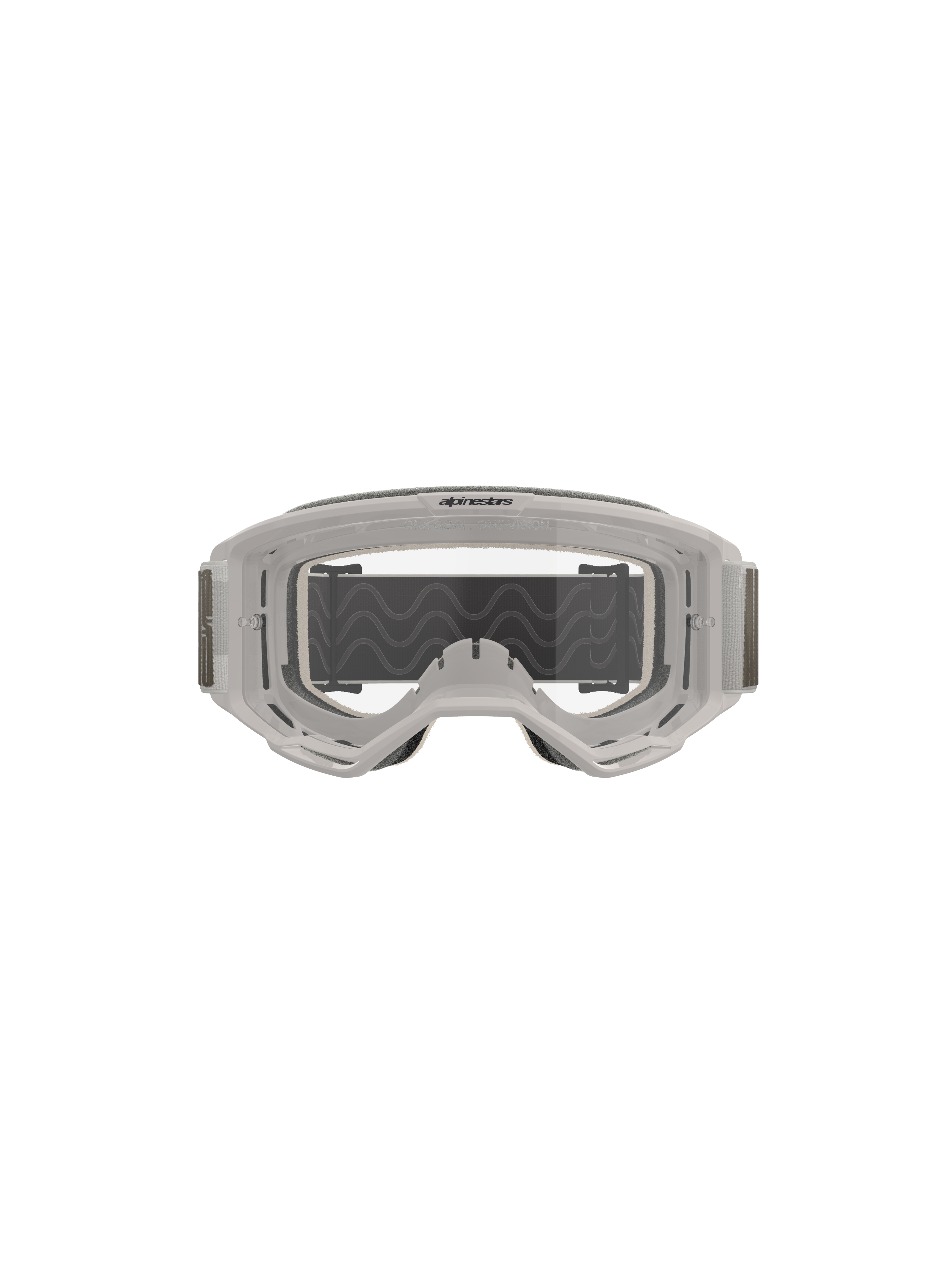 Óculos Alpinestars Vision 5 Hollow, óculos de motocross, Wind Clear, armação branca translúcida com lente transparente anti-embaciamento, fita larga ajustável cinzenta com tração em silicone, equipamento profissional de condução todo-o-terreno