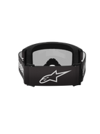 Alpinestars Vision 3 Wordmark Goggles, Motocross Goggles, Black and Mirror Silver, rear view featuring a black woven strap with a white Alpinestars logo and plush interior foam padding.