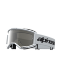 Alpinestars Vision 3 Wordmark Mirror, óculos de motocross, brancos e prateados, lente espelhada anti-embaciamento, correia com logótipo preto, para todo-o-terreno
