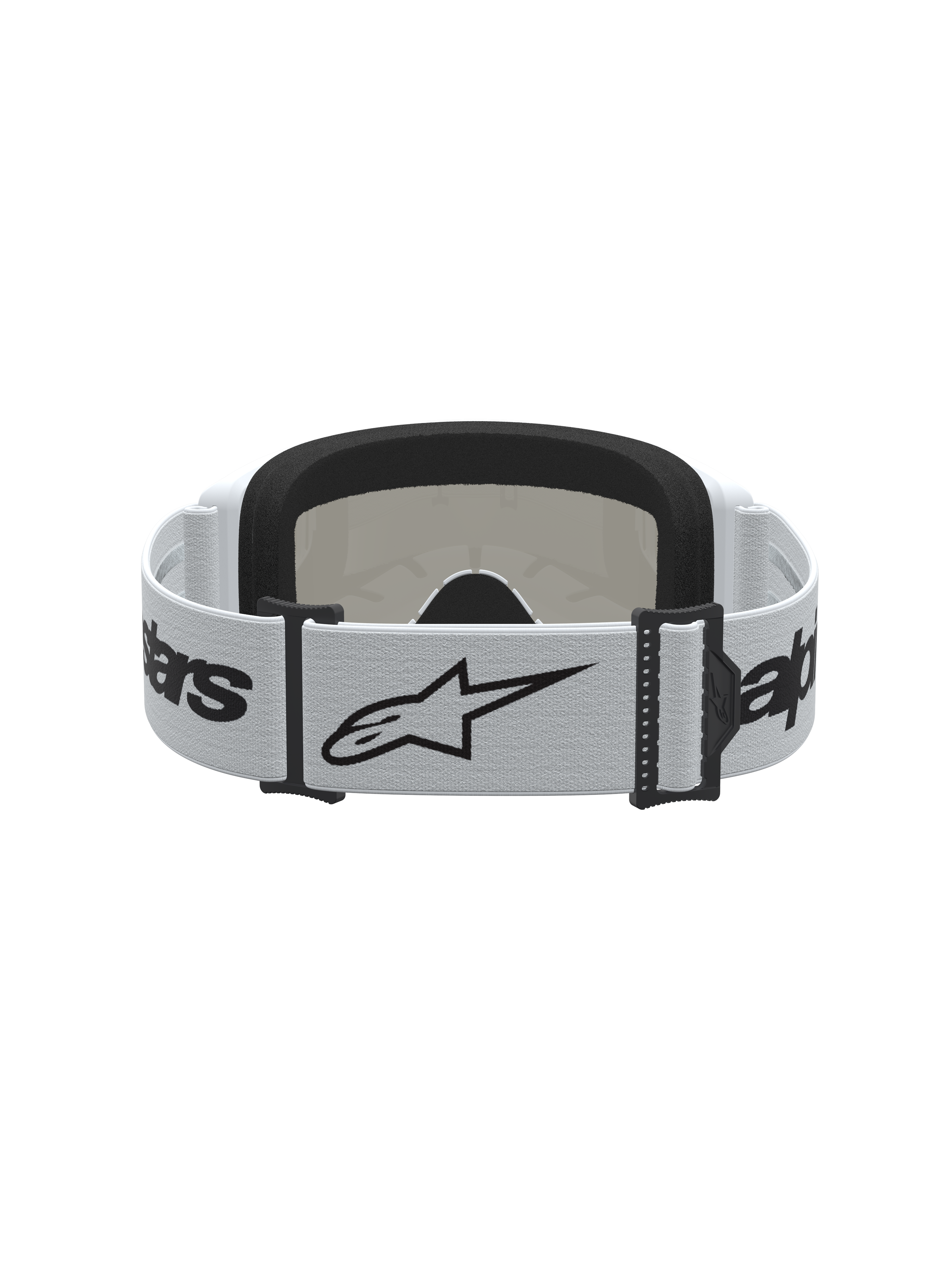 Alpinestars Vision 3 Wordmark Espelhados, óculos de motocross brancos e pretos, fita com logótipo e espuma facial macia.