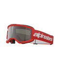 Alpinestars Vision 3 Wordmark Goggles, óculos de motocross, vermelhos e prateados espelhados, armação vermelha viva com lente espelhada prateada, correia tecida vermelha com um grande logótipo wordmark branco, proteção ocular desportiva para todo-o-terreno