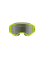 Óculos Alpinestars Vision 3 Wordmark, óculos de motocross, armação amarelo fluo com lente prateada espelhada, correia amarela a condizer com logótipo preto, vista frontal realçando o amplo campo de visão