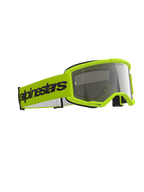 Óculos Alpinestars Vision 3 Wordmark, óculos de motocross, amarelo fluo e prateado espelhado, armação amarela vibrante com lente prateada refletora, correia amarela larga com logótipo Alpinestars a preto
