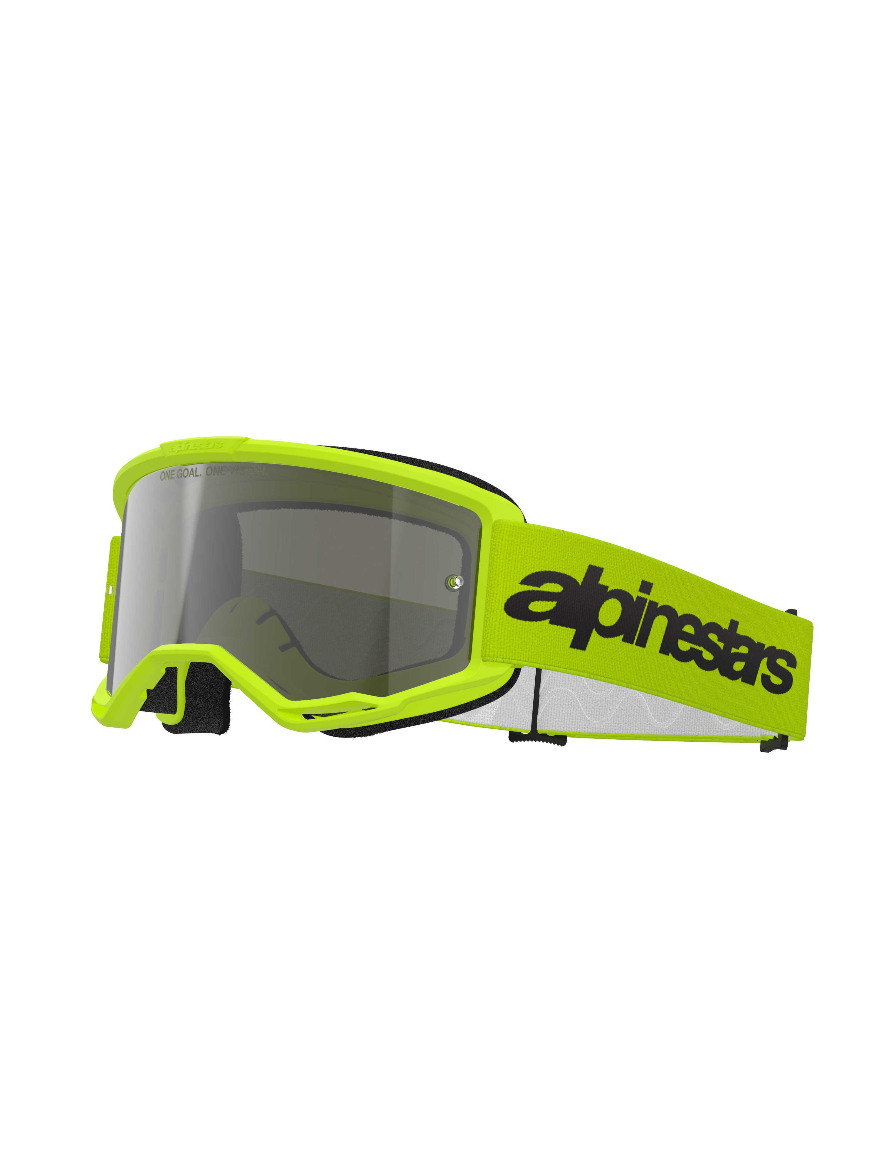 Alpinestars Vision 3 Wordmark Goggles, óculos de motocross, amarelo néon e espelhado prateado, com armação e correia amarelo vibrante e logótipo Alpinestars preto, proteção ocular de alta performance para corridas fora de estrada