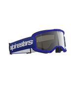 Alpinestars Vision 3 Wordmark Goggles, óculos de motocross, azuis com lente espelhada prateada, com armação azul e fita larga azul com logótipo wordmark branco, design durável para corridas todo-o-terreno