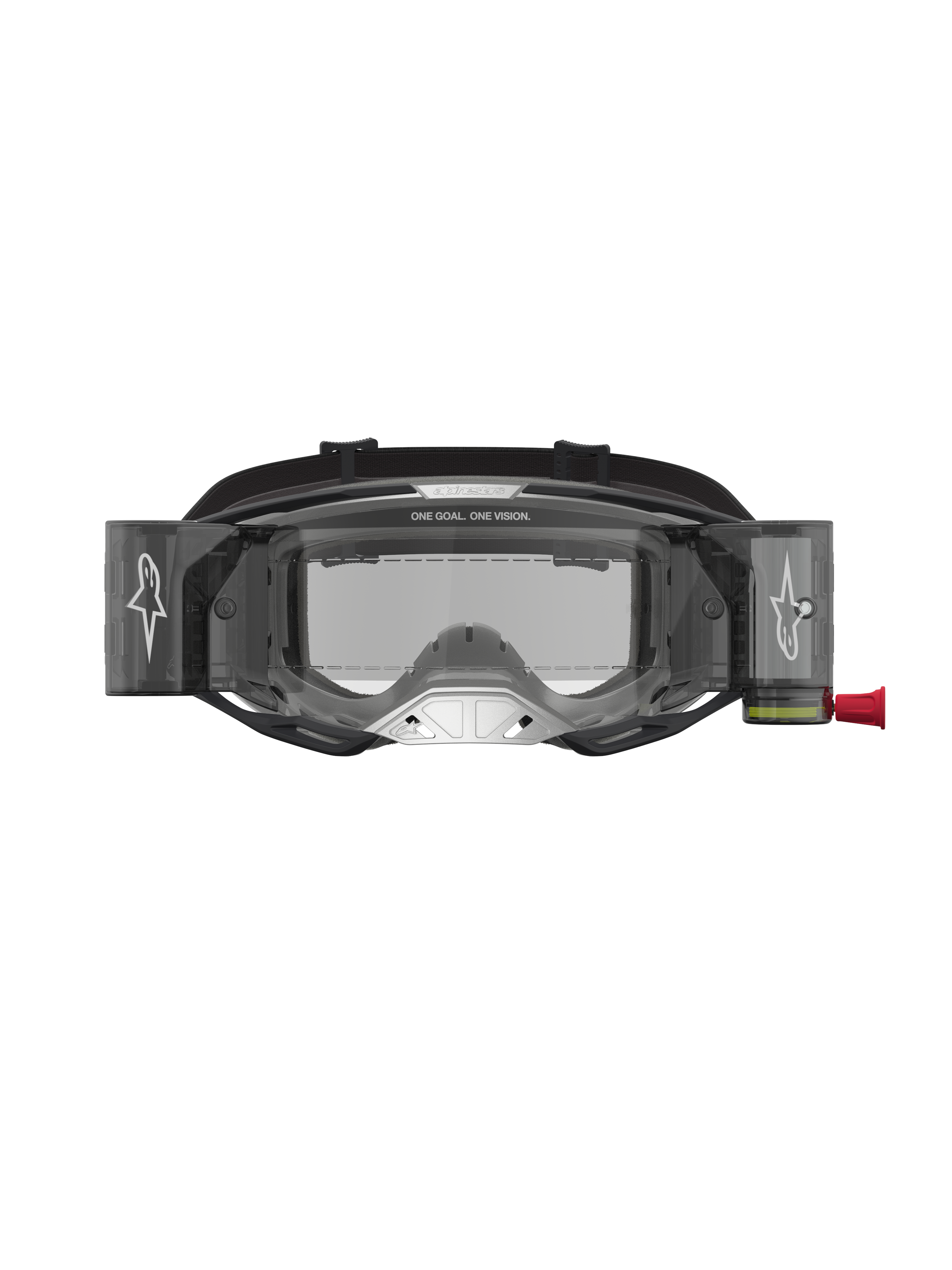 Alpinestars Vision 8 Âmbar Roll Off, óculos de motocross para todo-o-terreno, pretos e prateados, sistema roll-off integrado, lente transparente