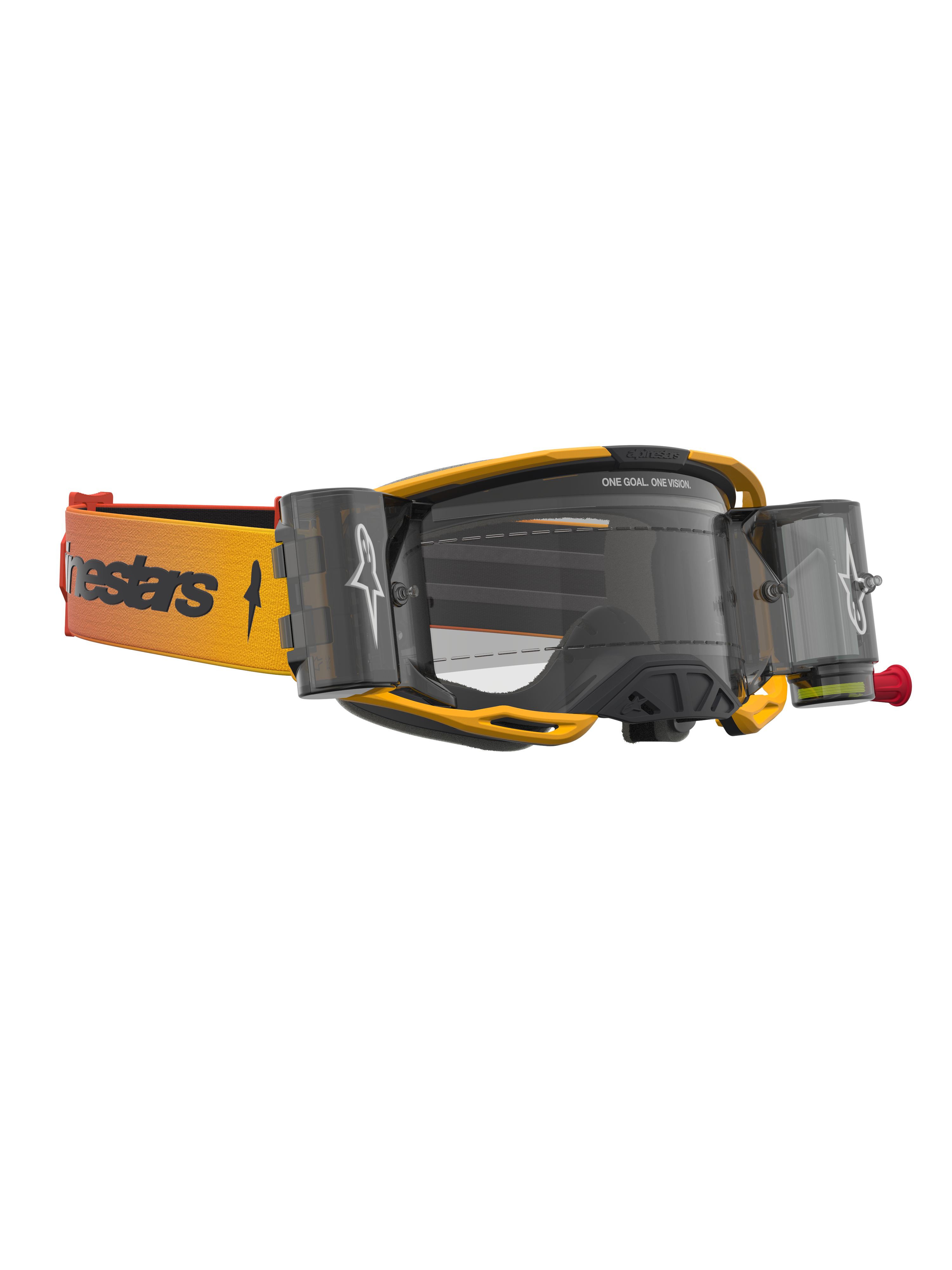 Alpinestars óculos Vision 8 Amber Roll Off, óculos de motocross amarelos e pretos, lente transparente e sistema roll-off integrado com depósitos laterais.