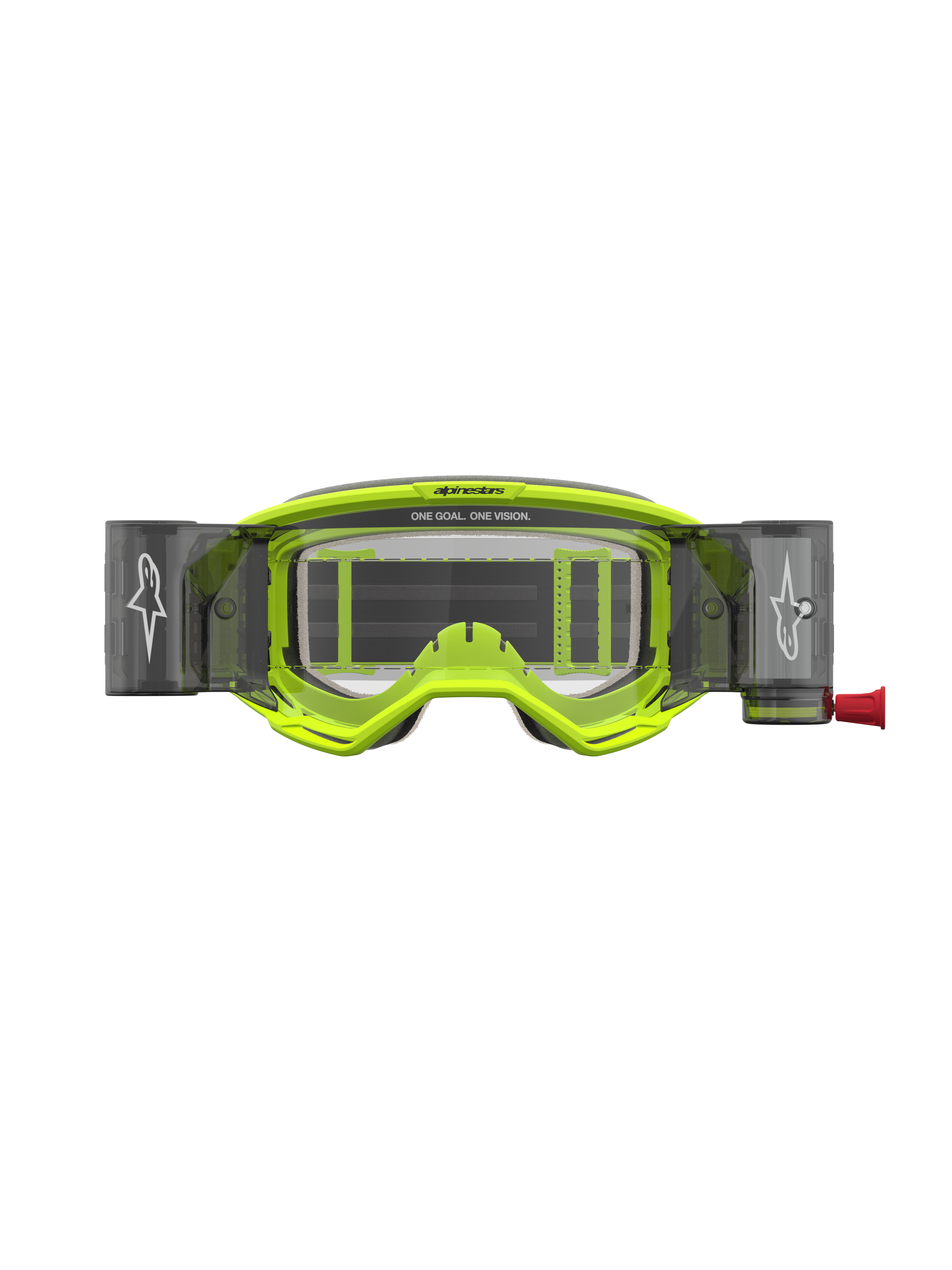 Alpinestars Vision 5 Rora, óculos de motocross com sistema roll-off, amarelos fluo e pretos, lente transparente, equipamento de proteção para todo-o-terreno