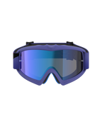 Óculos Alpinestars Vision Youth Corp, óculos de motocross, armação roxa e rosa fluo com lente azul espelhada, proteção ocular de todo-o-terreno para jovens, vista frontal demonstrando a armação A-FLEX e a espuma facial de várias camadas
