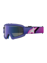 Alpinestars Vision Youth Corp Goggles, Motocross Goggles, Purple and Fluo Pink, featuring a Mirror Blue lens and a gradient strap with a white Alpinestars logo, designed for off-road youth riders