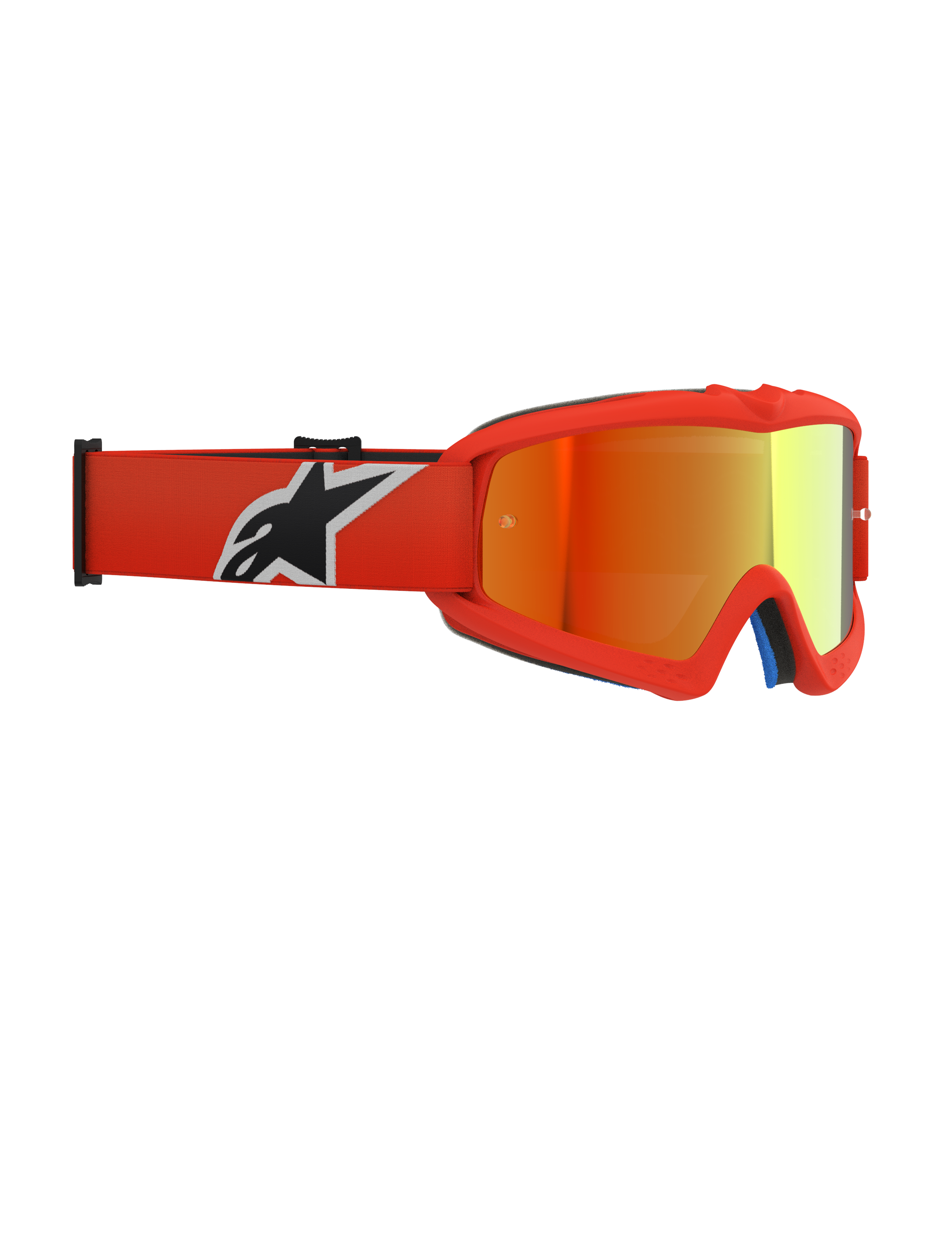 Alpinestars Vision Youth Corp Goggles, Motocross Goggles, Orange frame with Red Mirror lens, featuring an orange woven strap with a black and white logo, designed for youth riders with anti-fog lens and urethane frame