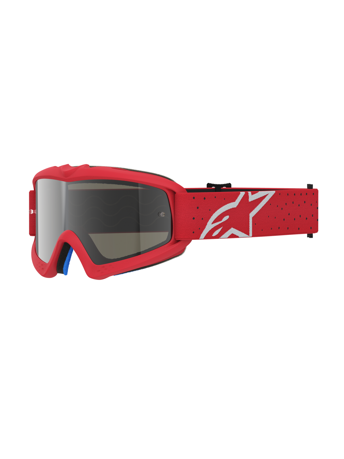 Alpinestars Vision Vesta Jovem, óculos de motocross vermelhos com lente espelhada prateada e proteção anti-embaciamento.