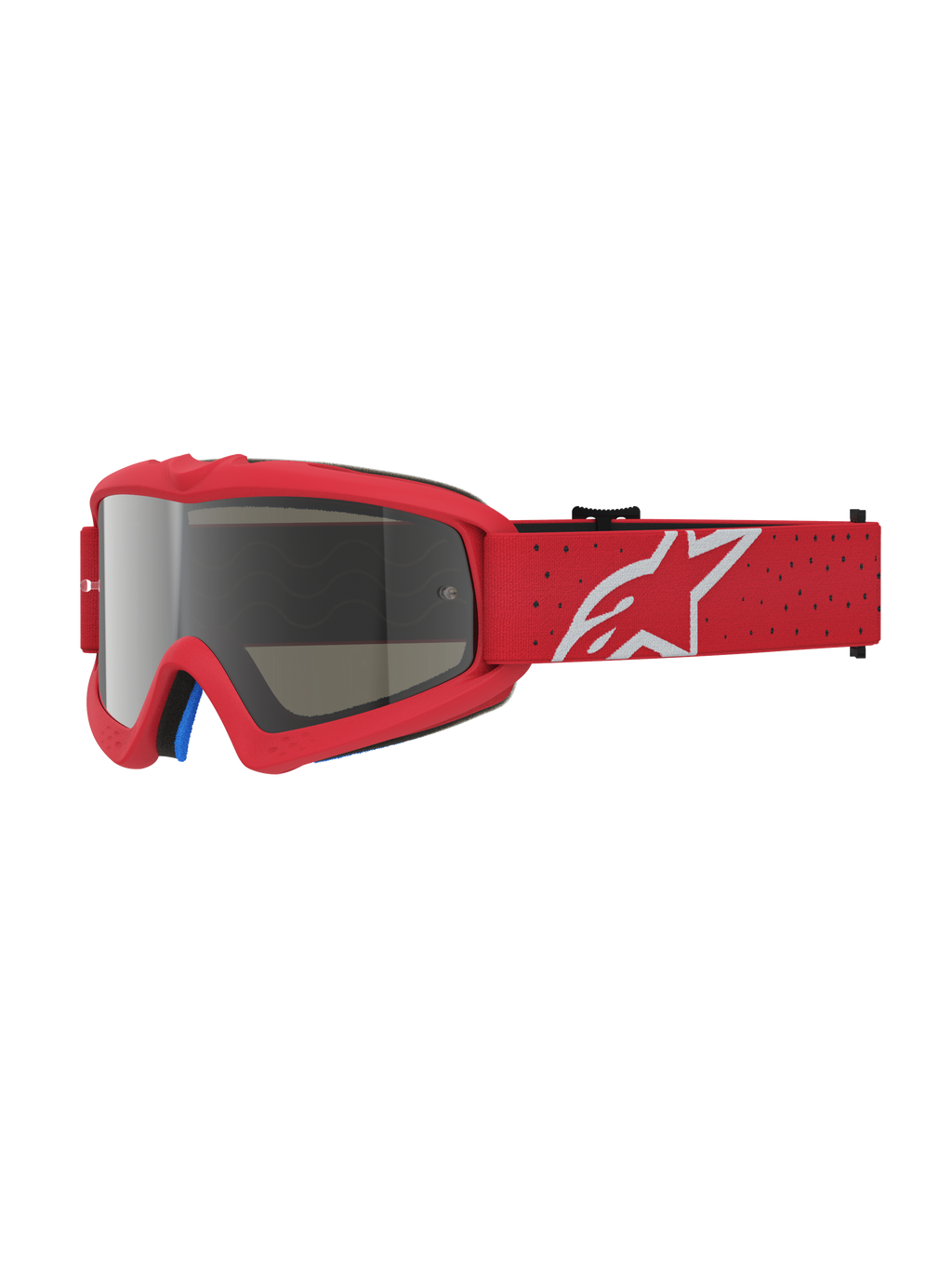 Alpinestars Vision Vesta Jovem, óculos de motocross vermelhos com lente espelhada prateada e proteção anti-embaciamento.