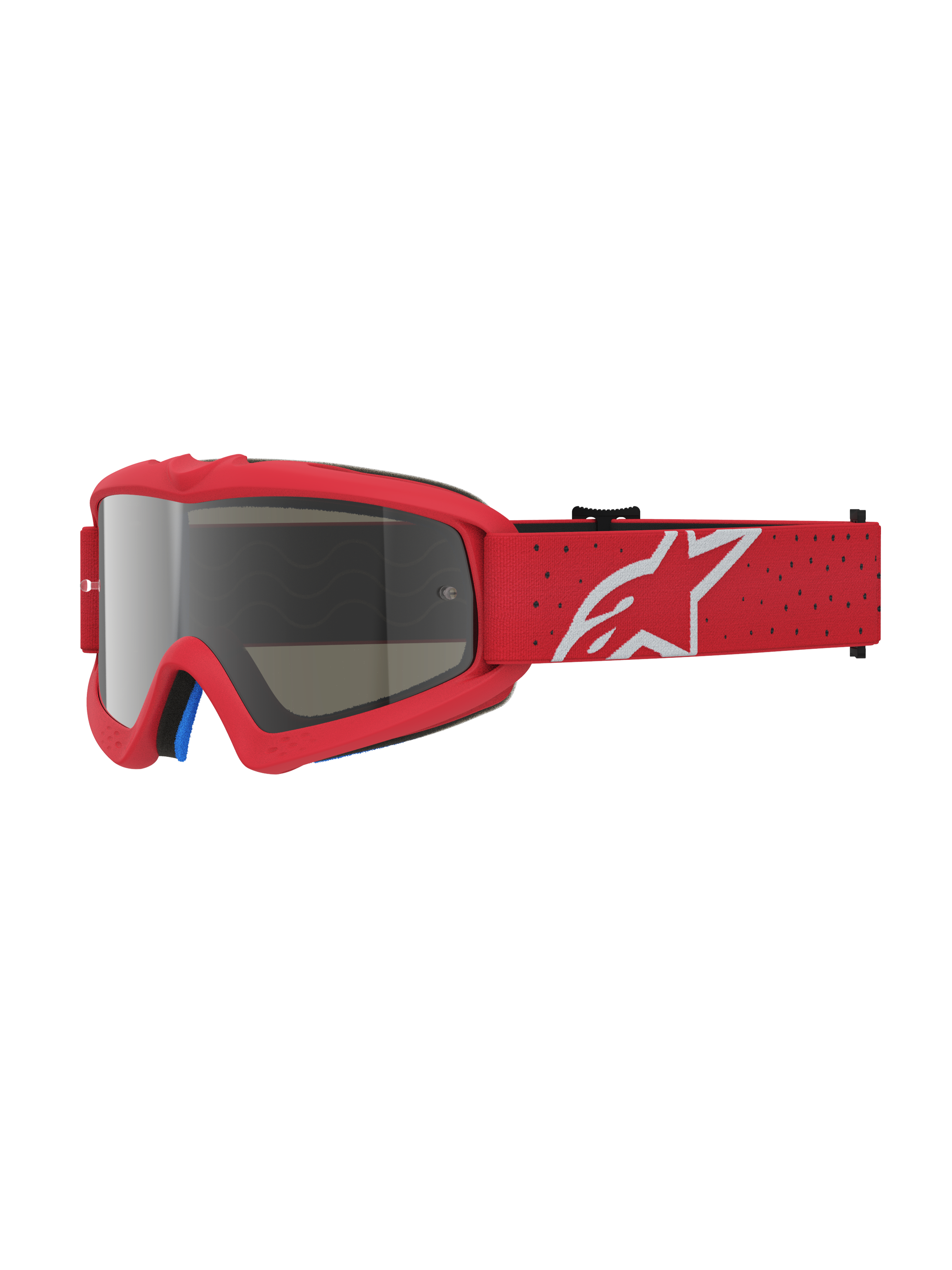 Alpinestars Vision Vesta Jovem, óculos de motocross vermelhos com lente espelhada prateada e proteção anti-embaciamento.