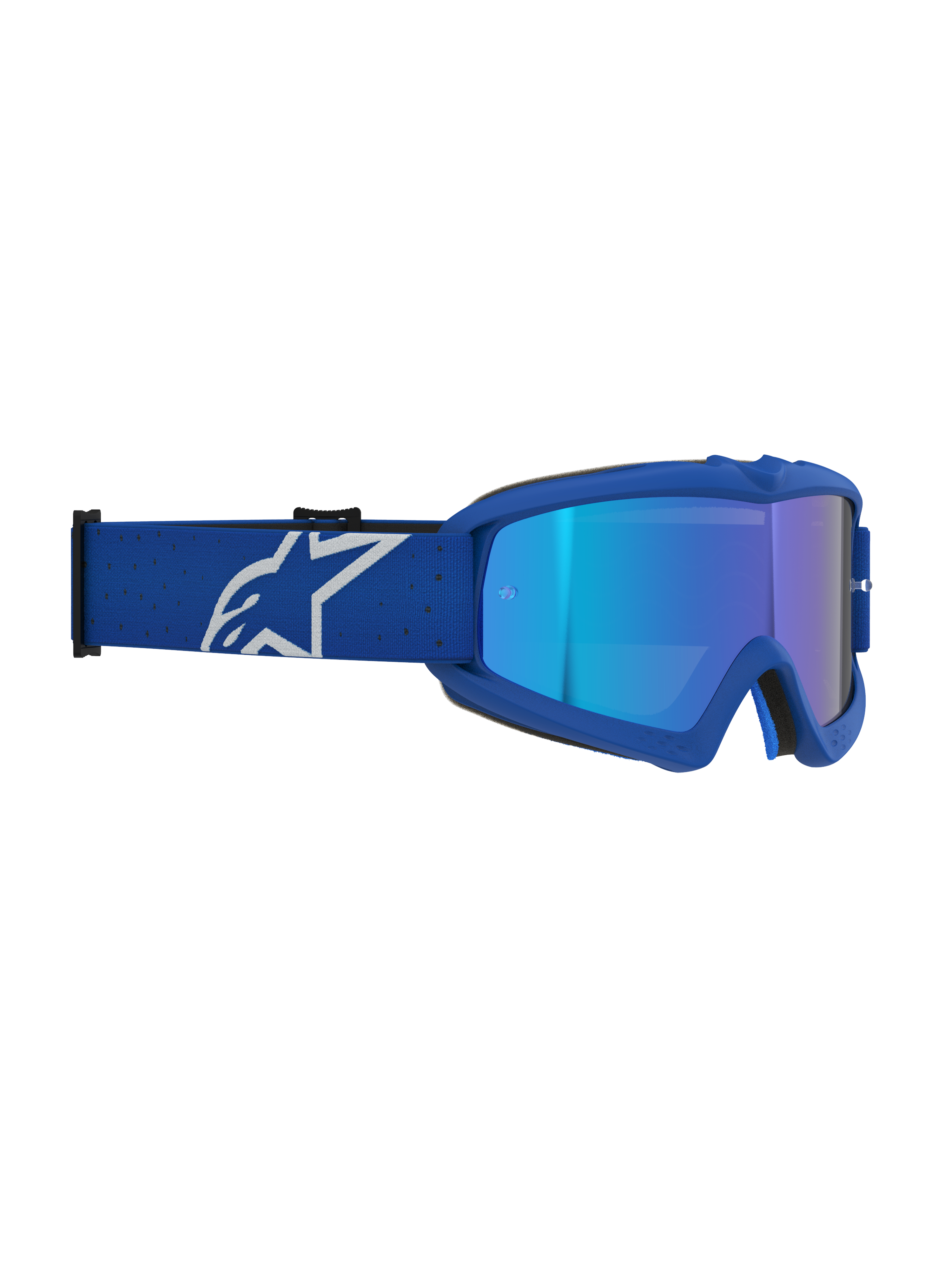 Alpinestars Vision Vesta Jovem, óculos de motocross azuis e brancos com lente azul espelhada, certificados CE.