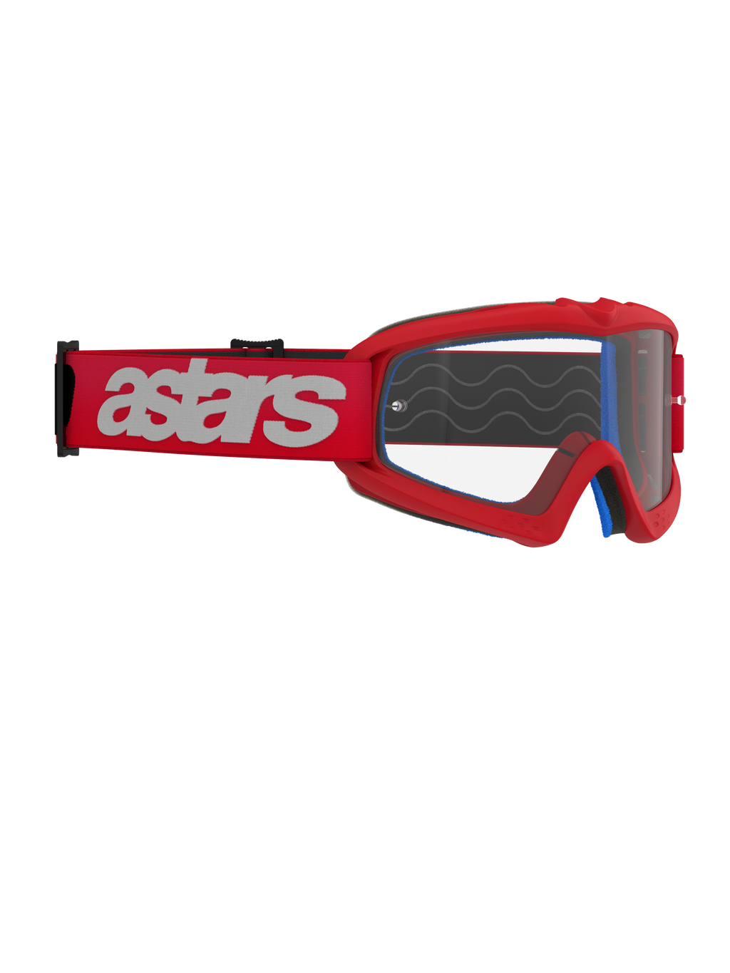Óculos Alpinestars Vision Jovem Blaze, óculos de motocross, vermelho e transparente, correia vermelha com logótipo astars branco, óculos de corrida específicos para jovens com lente de policarbonato anti-embaciamento