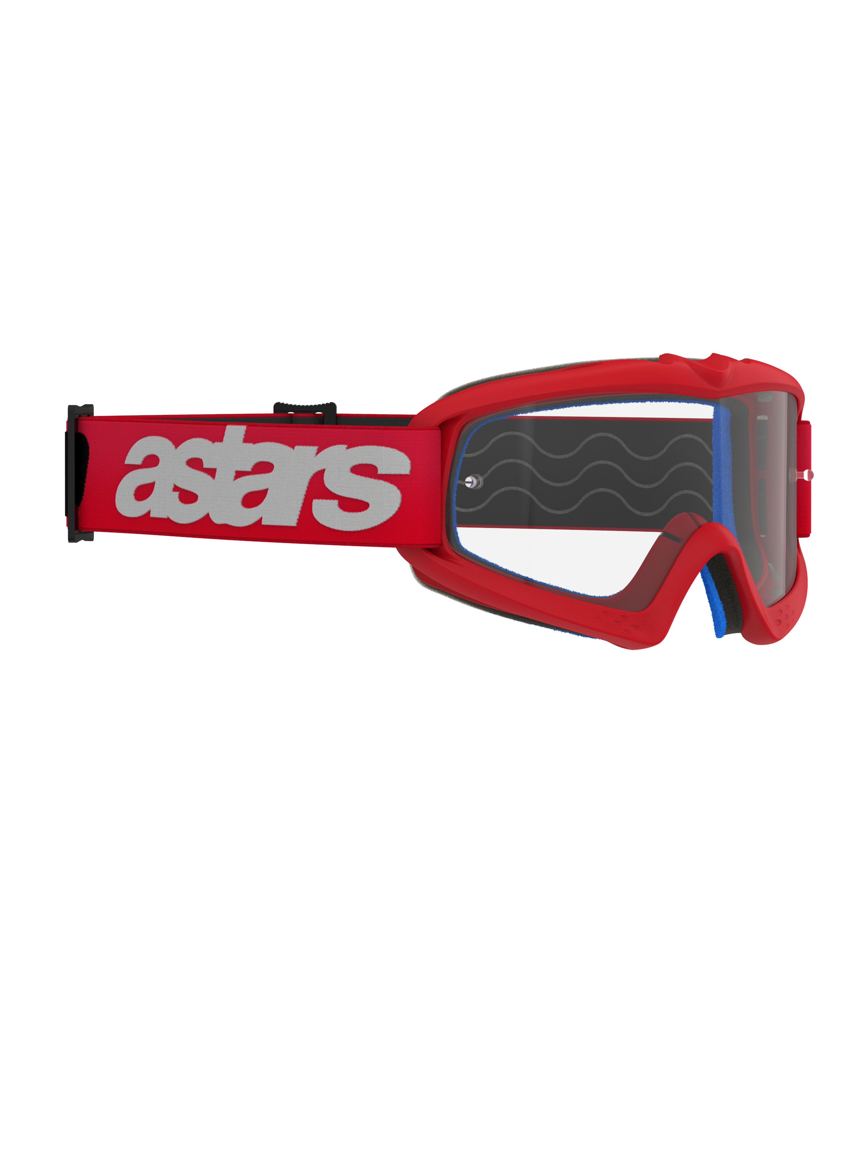 Óculos Alpinestars Vision Jovem Blaze, óculos de motocross, vermelho e transparente, correia vermelha com logótipo astars branco, óculos de corrida específicos para jovens com lente de policarbonato anti-embaciamento