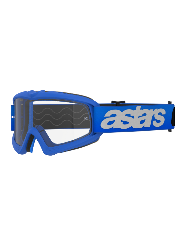 Óculos Alpinestars Vision Youth Blaze, óculos de motocross e off-road, armação e correia azuis com logótipo astars branco, lente de policarbonato transparente, ajuste específico para jovens para capacetes mais pequenos, proteção ocular durável para corrida