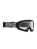 Alpinestars culos Vision Atrox Jovem, culos de motocross para juventude, pretos e prateados, lente espelhada prateada anti-embaciamento, tira com logtipo ASTARS prateado