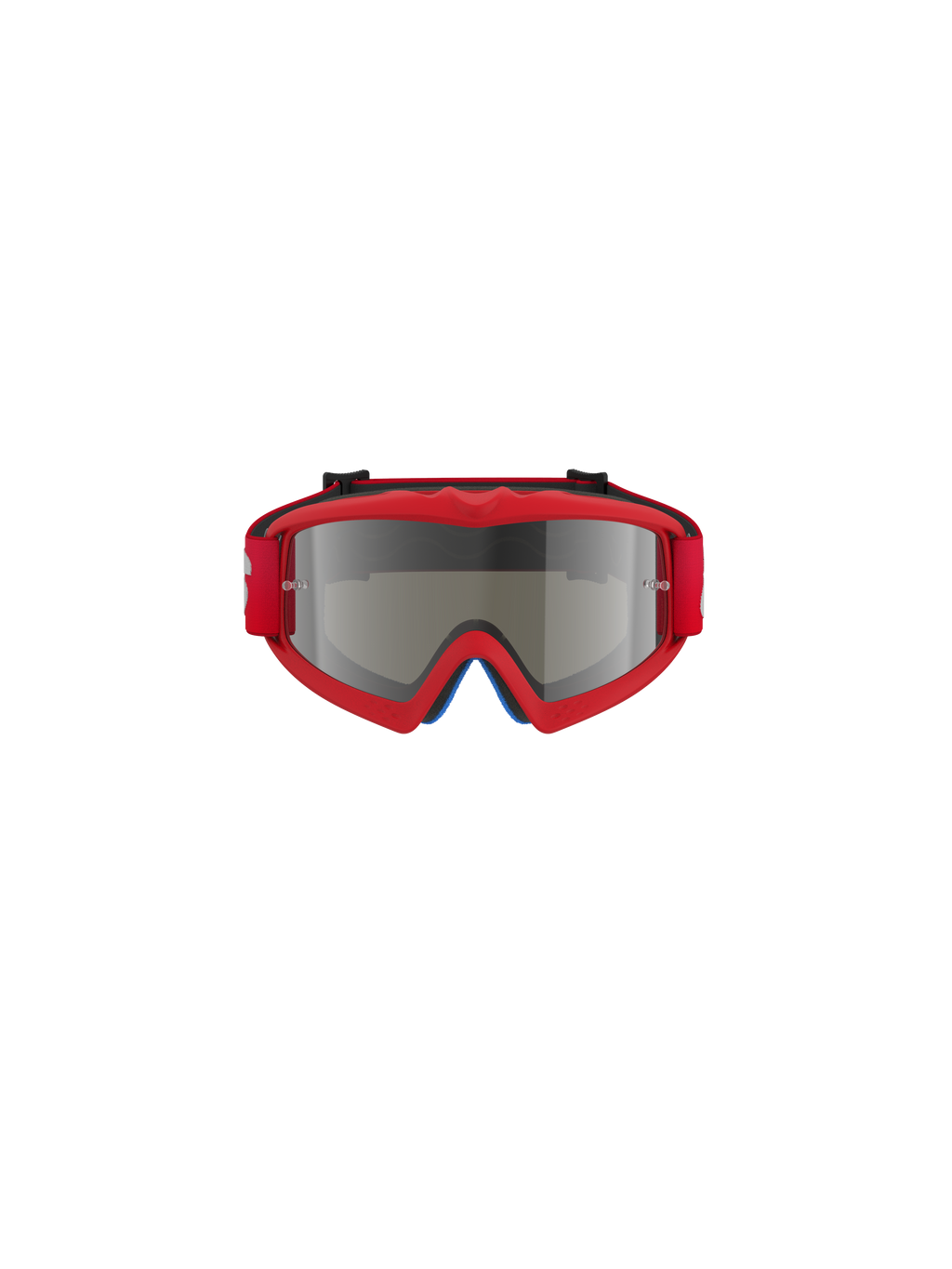 Alpinestars Vision Youth Blaze Goggles, óculos de motocross, vermelho e prateado espelhado, vista frontal, com uma armação vibrante em uretano vermelho e correia vermelha, concebidos para jovens pilotos com uma lente espelhada