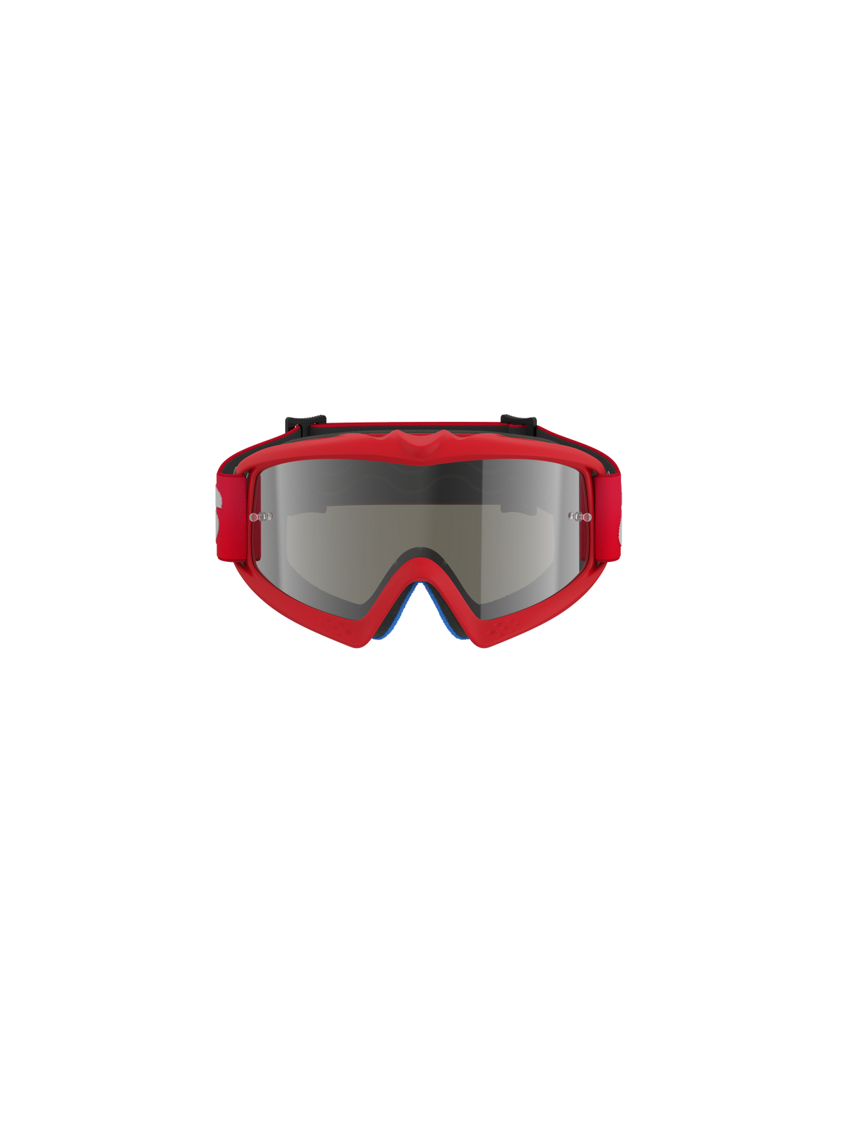 Alpinestars Vision Youth Blaze Goggles, óculos de motocross, vermelho e prateado espelhado, vista frontal, com uma armação vibrante em uretano vermelho e correia vermelha, concebidos para jovens pilotos com uma lente espelhada