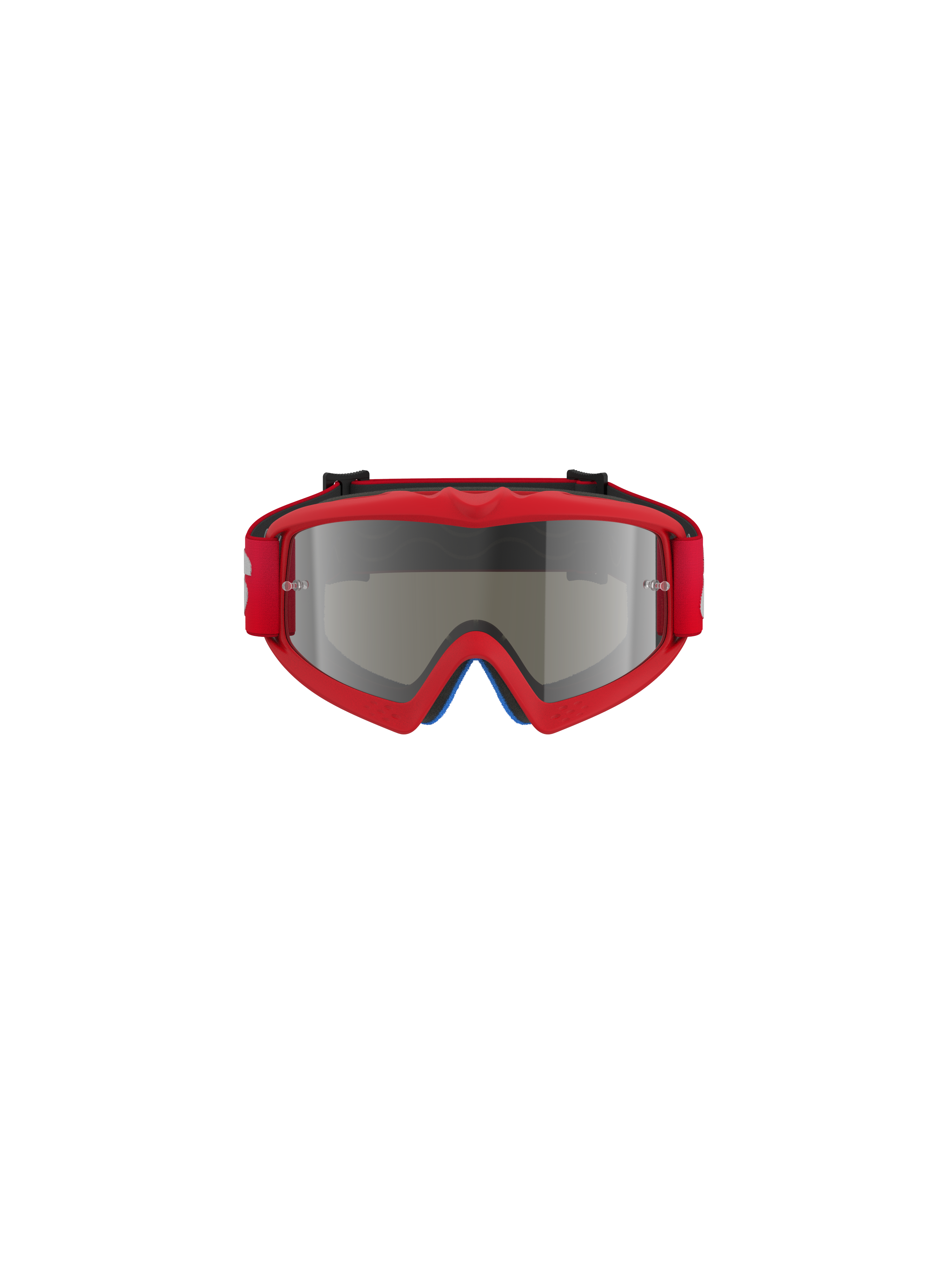 Alpinestars Vision Youth Blaze Goggles, óculos de motocross, vermelho e prateado espelhado, vista frontal, com uma armação vibrante em uretano vermelho e correia vermelha, concebidos para jovens pilotos com uma lente espelhada