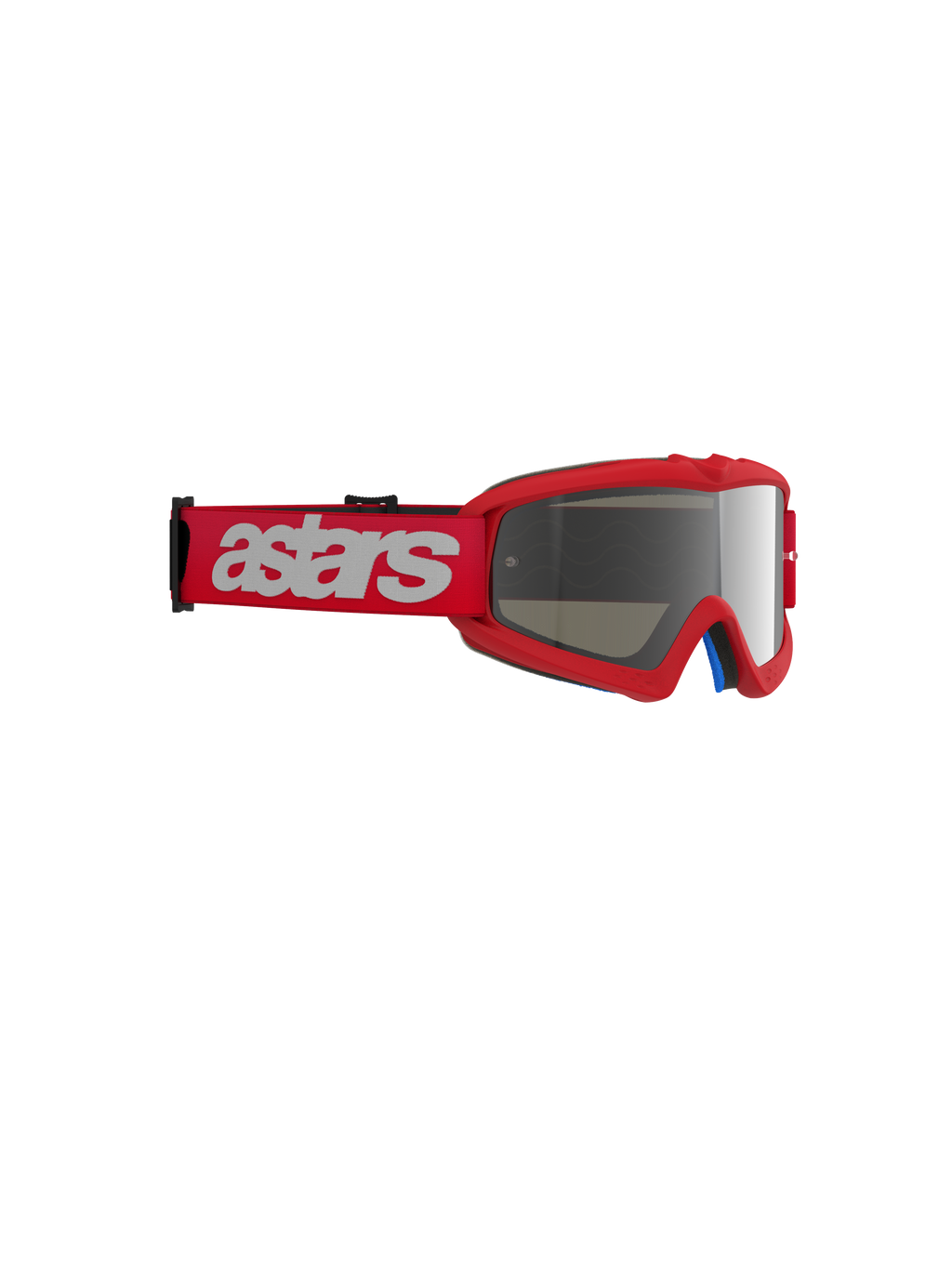 Óculos Alpinestars Vision Youth Blaze, óculos de motocross, vermelhos com lente espelhada prateada, correia tecida vermelha com a marca "astars" em branco, armação compacta de uretano concebida para jovens pilotos, proteção ocular para corridas off-road